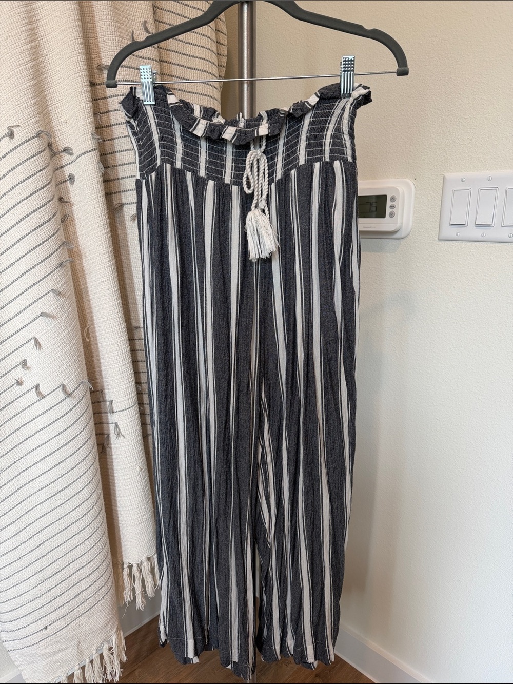 Free People Striped Black & White Wide-Leg Pants